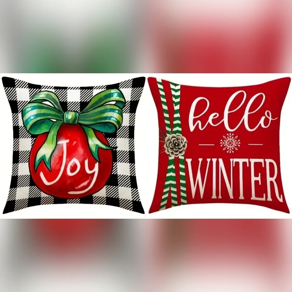 SET OF 2 CHRISTMAS THROW PILLOW COVERS.  BRAND NEW